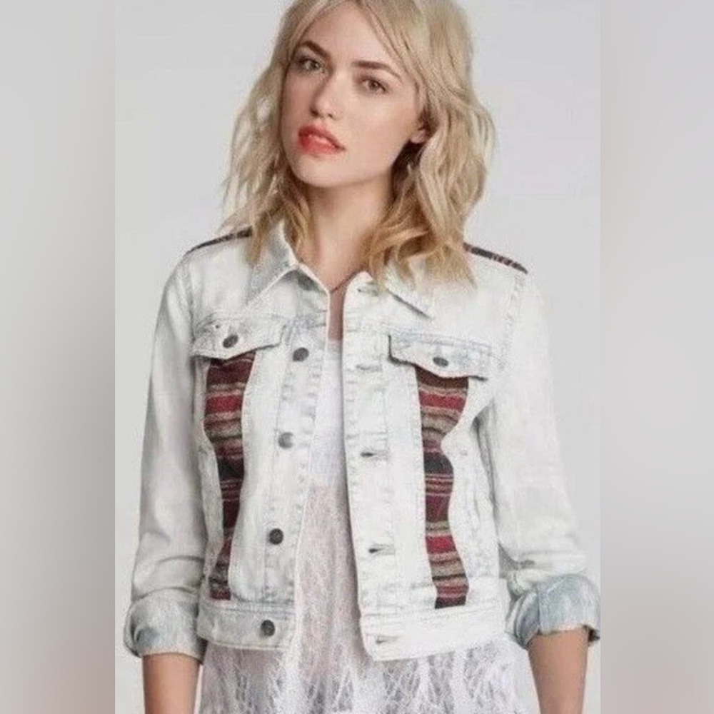 Sold Free people Baja distressed denim jacket size 6